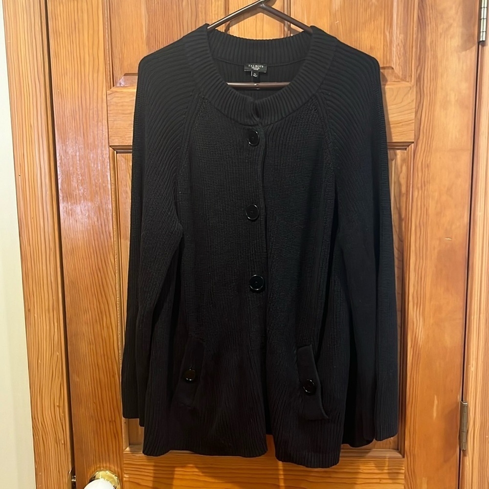 Talbots women’s plus size heavy black button down cardigan sweater size 1X.